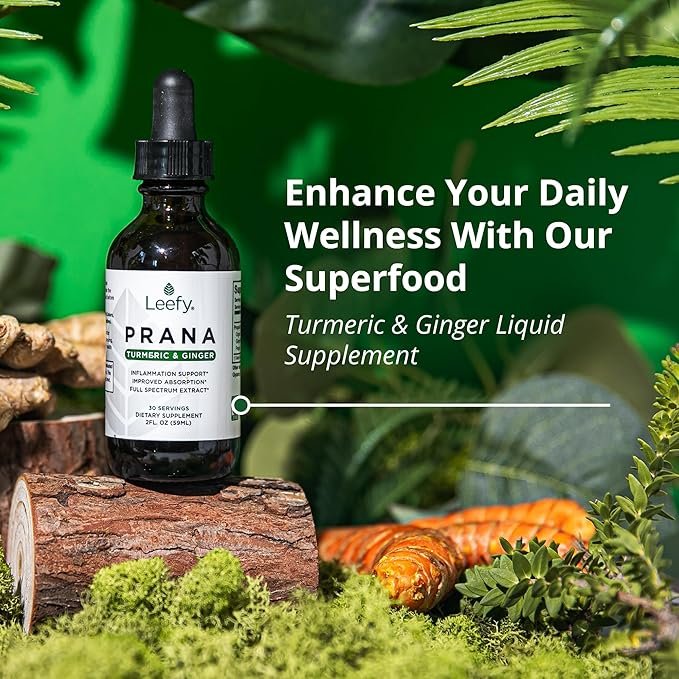 1 Leefy Organics PRANA - The Original Organic Liquid Turmeric Curcumin and Ginger Extract with Black Pepper | Supplement to Support Heart, Brain, Joint Health, Inflammatory Response, Immunity, Drops