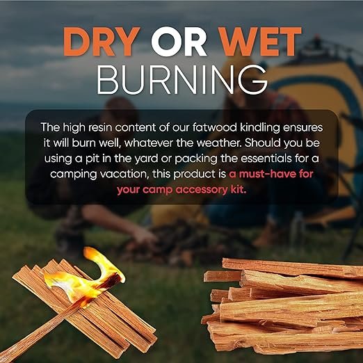 4 Vivlly 10lb Fatwood Fire Starter Pack – Starter Wood for Fireplace – Small Wood Logs for Campfire Stove, Grilling & Cooking – Firewood Lighter Kindling Sticks – Firepit Burning & Camping Accessories