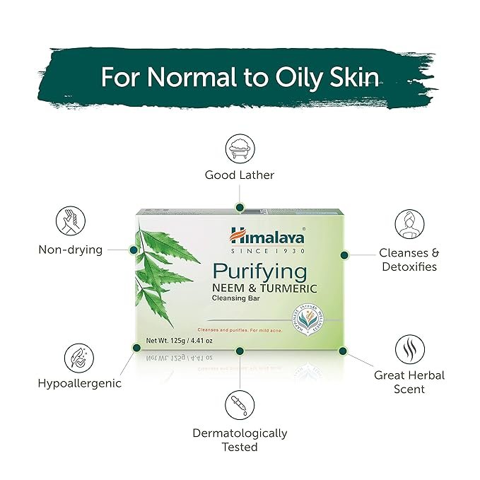 4 Himalaya Purifying Neem & Turmeric Cleansing Bar for Clean and Healthy Looking Skin, 4.41 Oz (125 gm)