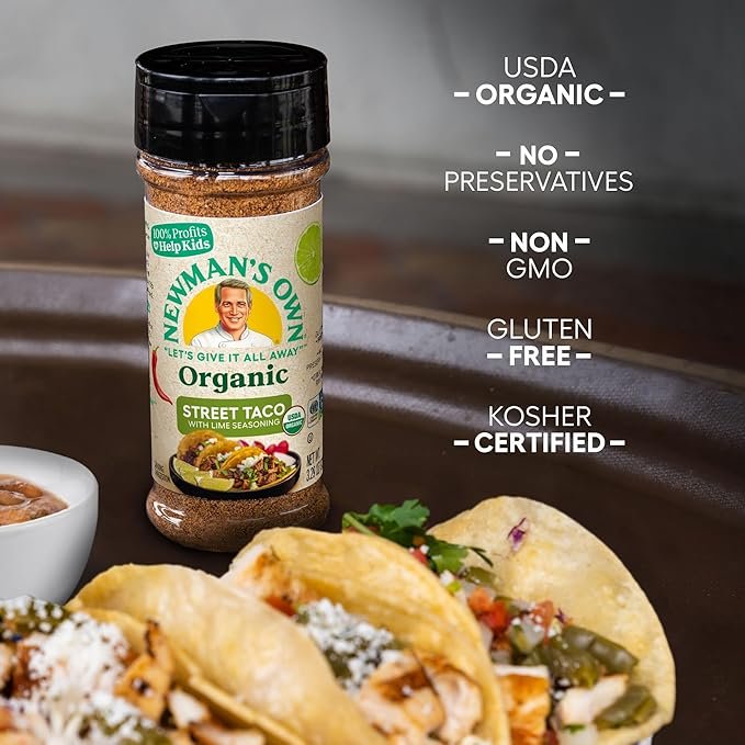 1 Organic Street Taco with Lime Seasoning; Not Only Great on Tacos, Perfect Spices for Cooking Fajitas, Pork Belly, and Topping French Fries; USDA Certified Organic; Non-GMO; Gluten-Free; 3.26 Oz Bottle