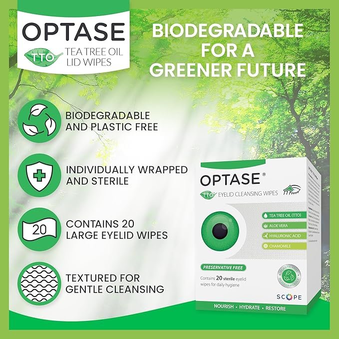 2 TTO Eye Treatment Wipes - Natural Eyelid Cleansing Solution - Blepharitis Relief - Preservative Free - 20-Pack