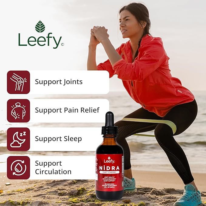 2 Leefy Organics Tart Cherry Supplement Nidra - Fast Absorbing, Non-GMO, Gluten-Free - Promotes Recovery, Joint Support, Pain Relief, Sleep & Circulation for Adults - 2 Oz