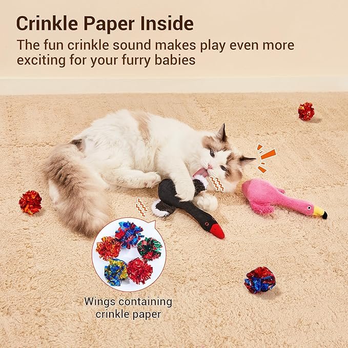 2 Potaroma Catnip Bird Cat Toys, 2 Pcs Crinkle Sound Toys Soft and Durable, Cat Kicker Toys for Indoor Kitten Exercise 8.5 Inches for All Breeds Interactive