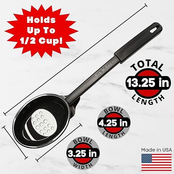 2 USA-made Nylon 2-in-1 Cooking Spoon - Heat Resistant, Non-Stick, Slotted & Solid