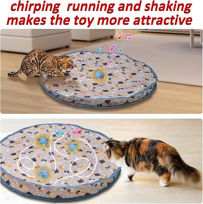 3 Rechargeable Electric Cat Toys, Hide and Seek Kitten Toy, Chirping & Motion Activated Interactive Cat Toy, Hiding Cover Exercise Toy for Indoor Cats/Kitty/Kittens