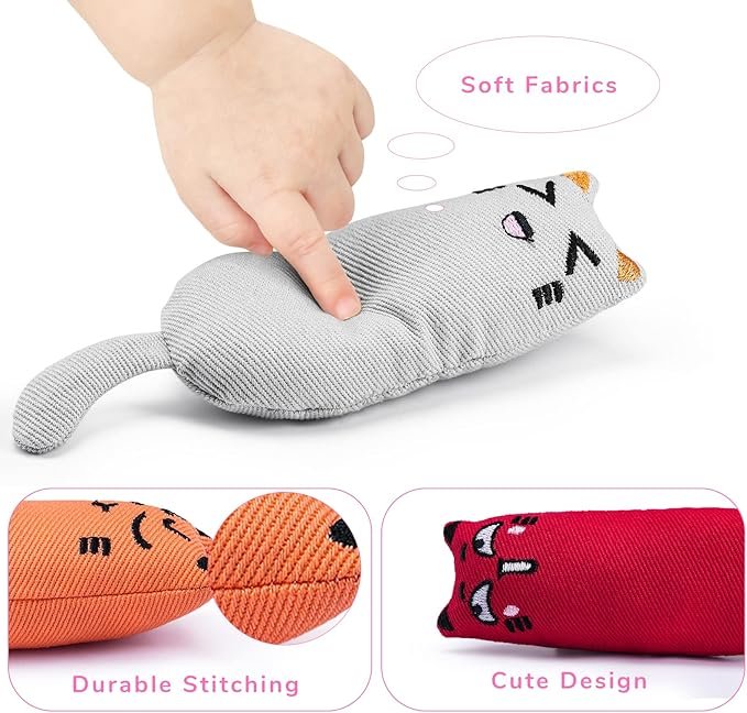 4 5Pcs Bite Resistant Catnip Toy for Cats,Catnip Filled Cartoon Mice Cat Teething Chew Toy