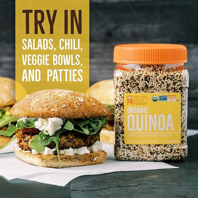 3 BetterBody Foods Organic Quinoa, Vegan, Complete Plant Protein, Gluten Free, Low Glycemic Rice Replacement, 24 ounce