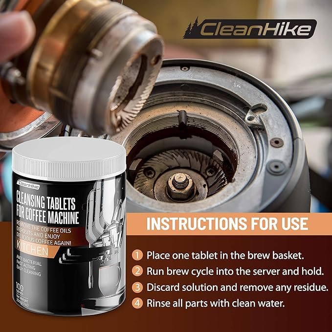 2 CleanHike Coffee Machine Cleaning Tablets - (100 Tablets) Compatible with Breville, Jura, Miele, and All Coffee Machines - Superior Coffee Grease and Residue Cleaner for Baristas (1)