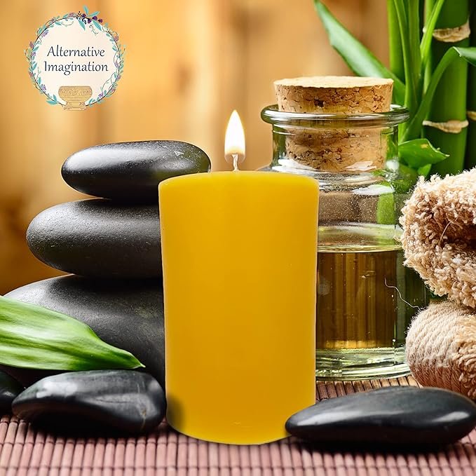 2 100% Pure Beeswax Candle - Medium Pillar Candle - 60 Hour Burn Time - 3x4 Inch - Alternative Imagination
