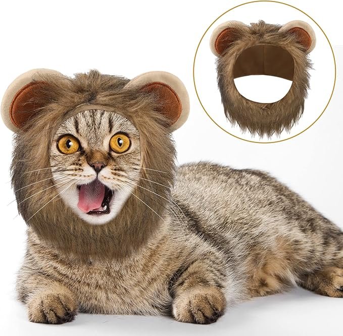 3 5 Pcs Cat Hat Adorable Costume Bunny Hat with Ears Funny Mane Hat for Cats and Small Dogs Kitten Puppy Party Costume Accessory Headwear (Lion, Frog, Rabbit, Sunflower, Banana)