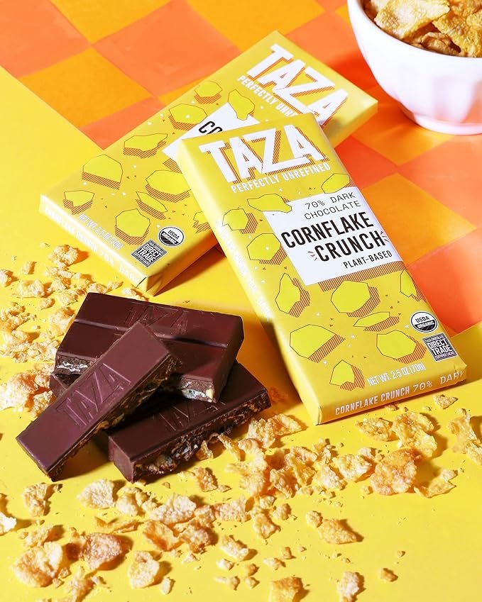 3 Taza Chocolate Organic Smooth & Crunchy Bars 70% Stone Ground, Cornflake Crunch 2.5 Ounces (10 Count), Vegan