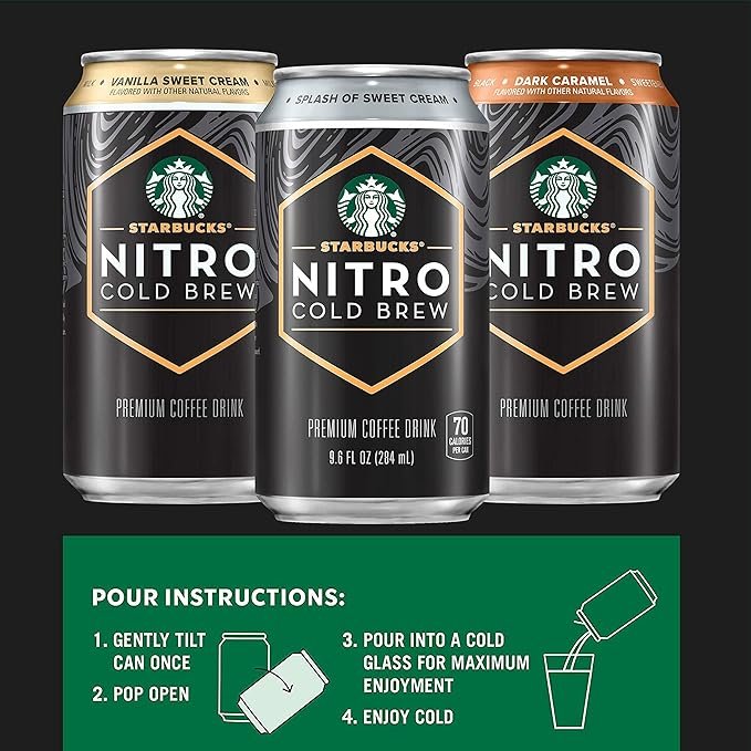 4 Starbucks - RTD Coffee Nitro Cold Brew, Splash of Sweet Cream, 9.6oz 8pk, Brown