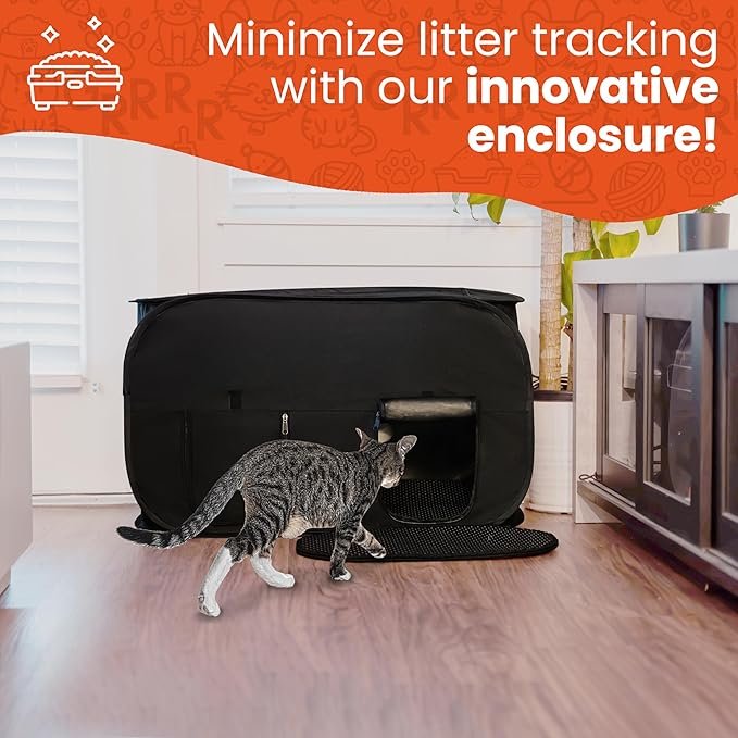 4 Cat Litter Box Enclosure, Discreet and Hidden Litter Box, Kitty Litter Trap Design with Easy-Clean Feature, Scoop and Deodorizer Storage Pockets, Lightweight and Waterproof