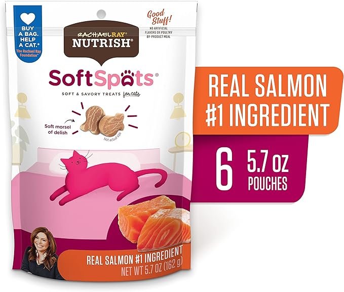 1 Rachael Ray Nutrish Soft Spots Cat Treats, Salmon, 5.7 Ounces (Pack of 6)