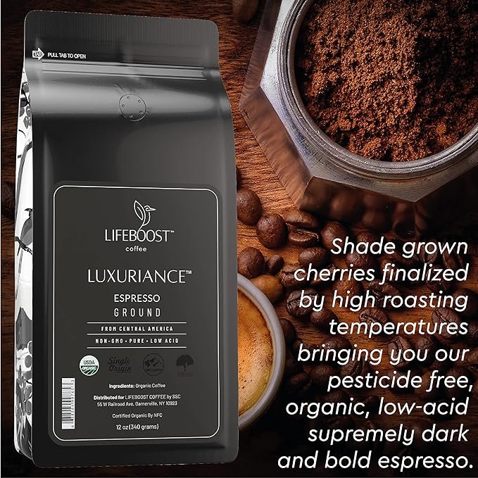 1 Lifeboost Coffee Espresso Ground Coffee - Low Acid Single Origin USDA Organic Coffee - Non-GMO Espresso Coffee Third Party Tested For Mycotoxins & Pesticides (Espresso Ground 12oz)