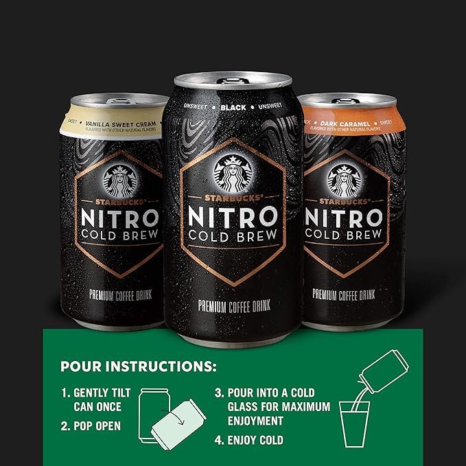 6 Starbucks Nitro Cold Brew, Plain Black, 9.6 fl oz Can (8 Pack) (Packaging Might Be Different)