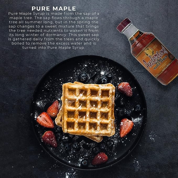 2 Anderson's Maple Syrup - 16 oz. Glass Bottle - Grade A Dark and Flavorful, All-Natural Sweetener, Ideal for Breakfast Staples like Pancakes, Waffles, and French Toast