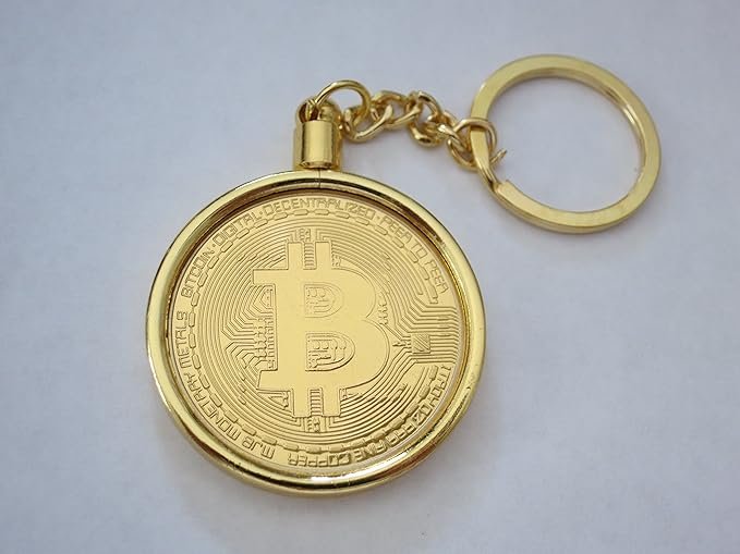 1 Bitcoin Physical Display Metal Novelty Keyring Keychain in Velvet Pouch by TrendyLuz