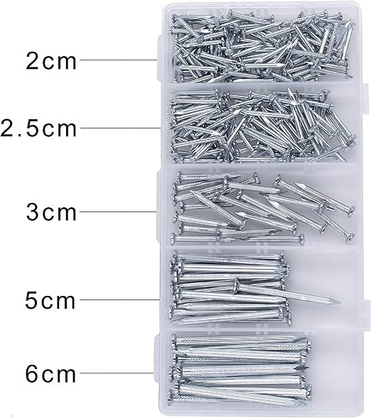 1 OMOTOOL Assorted Galvanized Nails Set (220 pcs), Multipurpose Wall and Woodworking Nails, Suitable for Various Surfaces.