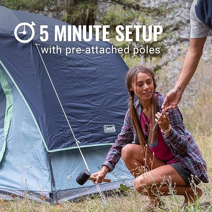 1 Coleman Skydome Camping Tent, 2/4/6/8 Person Family Dome Tent with 5 Minute Setup, Strong Frame can Withstand 35MPH Winds, Roomy Interior with Extra Storage Included