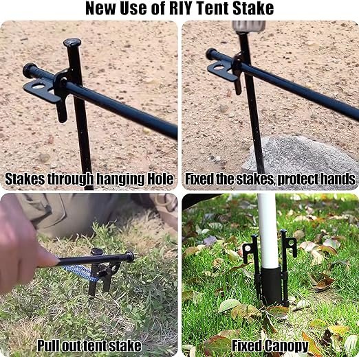 4 Durable Steel Tent Anchors - 8-inch Long, Unbreakable Camping Stakes