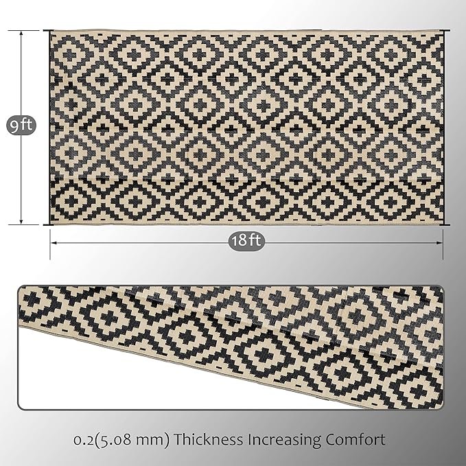 2 SAND MINE Reversible Mats, Black & Beige, 9' x 18'