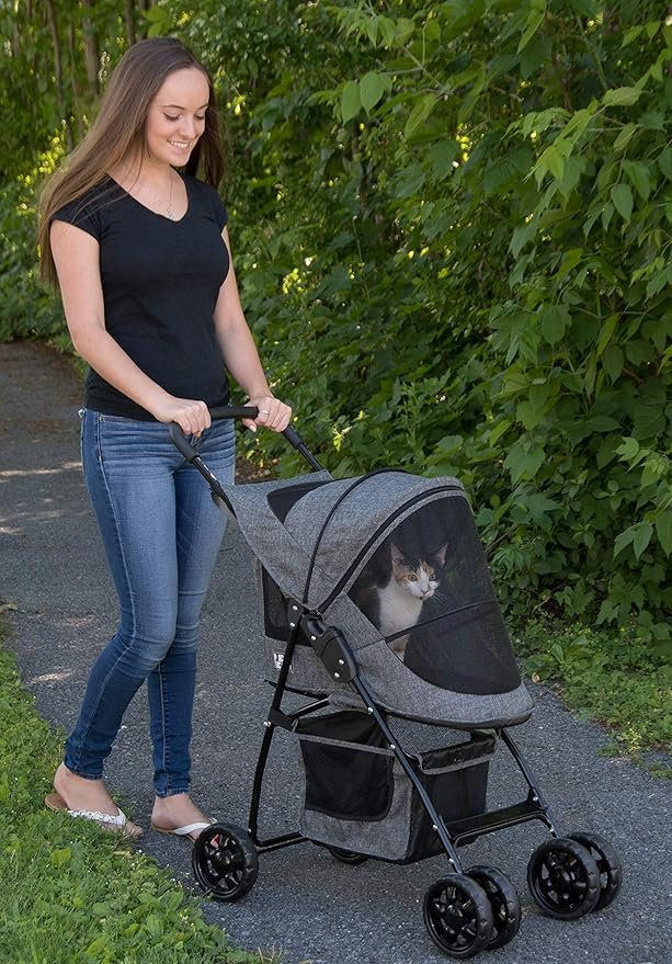 2 Pet Gear Happy Trails Lite Pet Stroller for Cats/Dogs, Zipper Entry, Easy Fold with Removable Liner, Safety Tether, Storage Basket