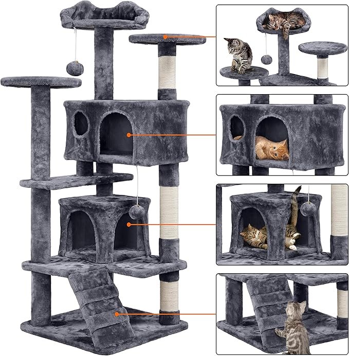 2 Yaheetech 54in Cat Tree Tower Condo Furniture Scratch Post for Kittens Pet House Play