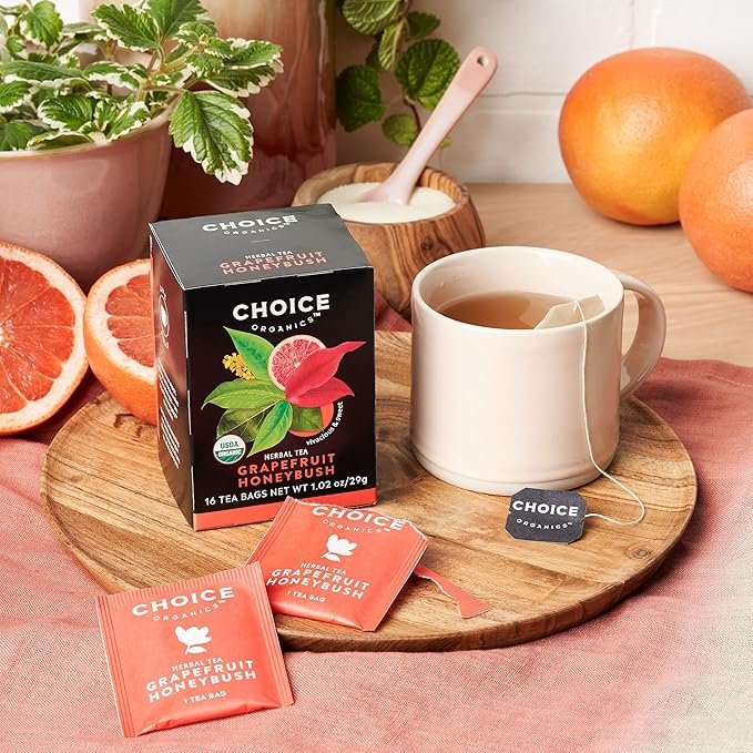 2 Choice Organic Grapefruit Honeybush Herbal Tea, Caffeine Free, 16 Bags (Pack Of 6)