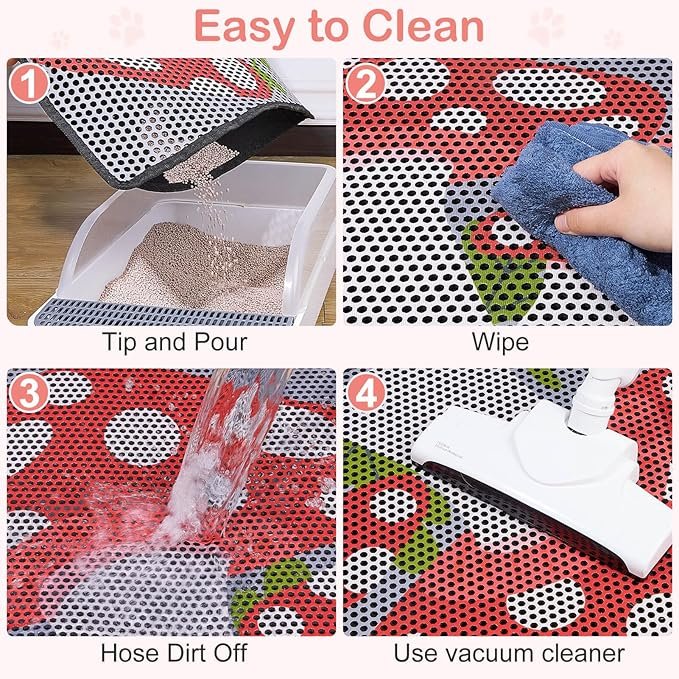 3 Bienbee Cat Litter Mat, Double Cat Litter Mat Litter Trapping Mat, Large Size 30" x 24" Perfect for Cats, Reduces Tracking and Keeps Floors Clean, Mushroom M
