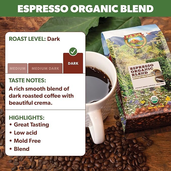 2 Java Planet Espresso Blend Organic Coffee Whole Beans, Low Acid, Smooth Full Flavored (Pack of 1)