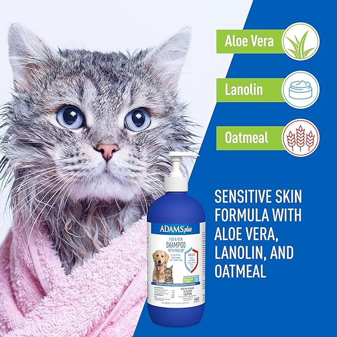 2 Adams Plus Flea & Tick Shampoo with Precor for Cats, Kittens, Dogs & Puppies Over 12 Weeks Of Age |Sensitive Skin Flea Treatment |Kills Adult Fleas, Flea Eggs, Ticks, and Lice |24 Oz, Pump Included