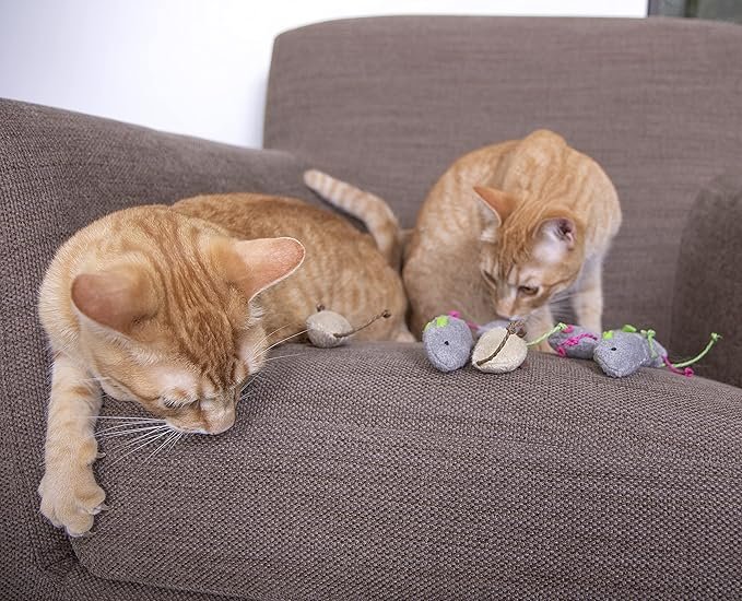 3 SmartyKat (10 Count) Skitter Critters Value Pack Catnip Cat Toys - Gray/Cream, 10 Count