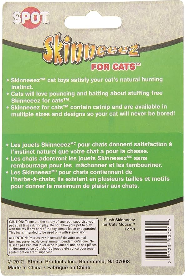 1 Ethical Skinneeez Mouse Cat Toy, Assorted