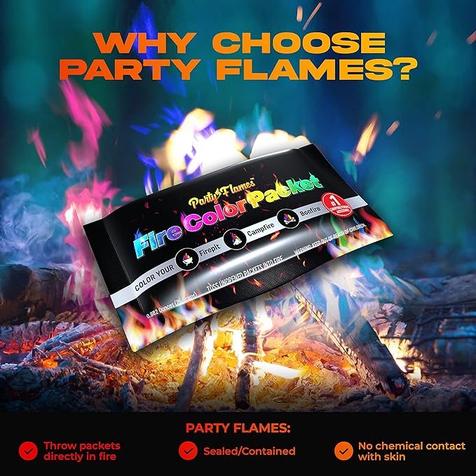 4 FlameFX Color Changing Packets (10 Pack) - Fire Features, Outdoor Fire Pits, Campfires - Rainbow Blaze Powder - Ideal Campfire Accessories for All Ages