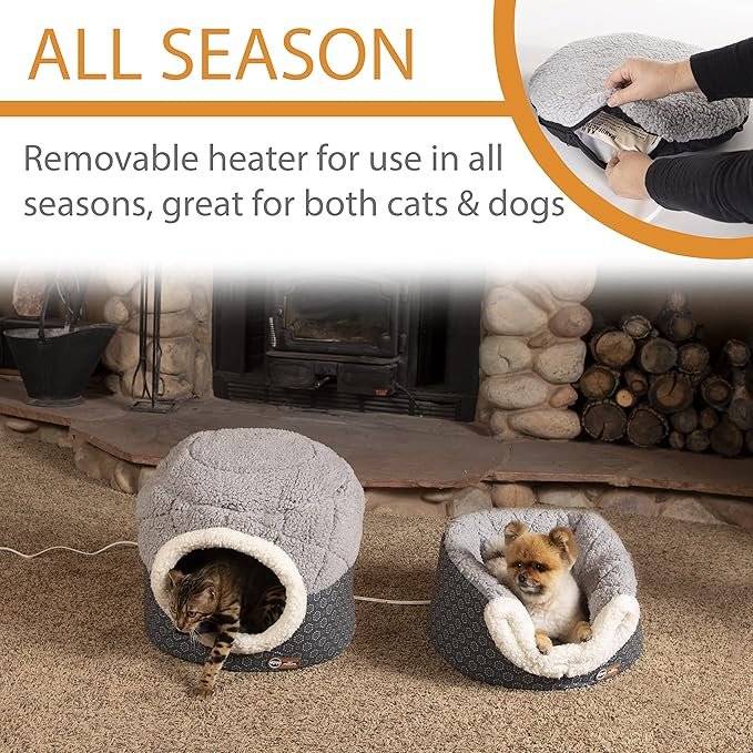 1 K&H Pet Products Thermo-Pet Nest Heated Cat Bed for Indoor Cats & Kittens, 2-in-1 Heated Cat Cave & Cuddler, Gray, Small 18 X 15 Inches