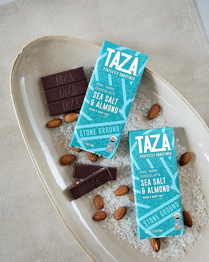 2 Taza Chocolate Organic Amaze Bar 80% Stone Ground, Sea Salt Almond, 2.5 Ounce (6 Count), Vegan