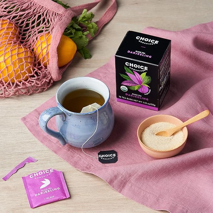 2 Choice Organics - Organic Darjeeling Tea (1 Pack) - Fair Trade - Compostable - Contains Caffeine - 16 Organic Black Tea Bags
