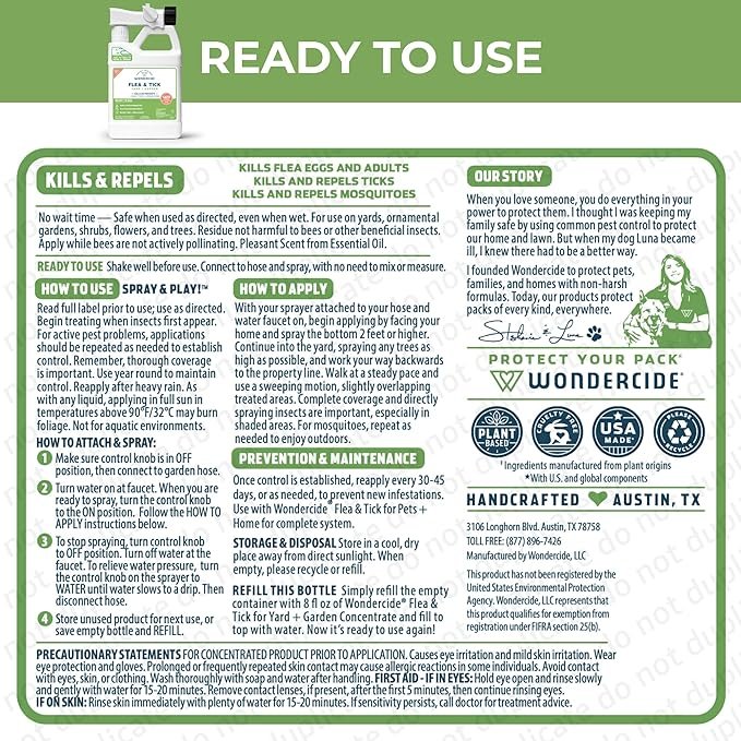 3 Wondercide - Flea, Tick, and Mosquito Yard Spray Refill Starter Kit - Powered by Natural Essential Oils – Insect Killer and Repellent - Lawn Treatment - 32 oz Ready to Use and 16 oz Concentrate