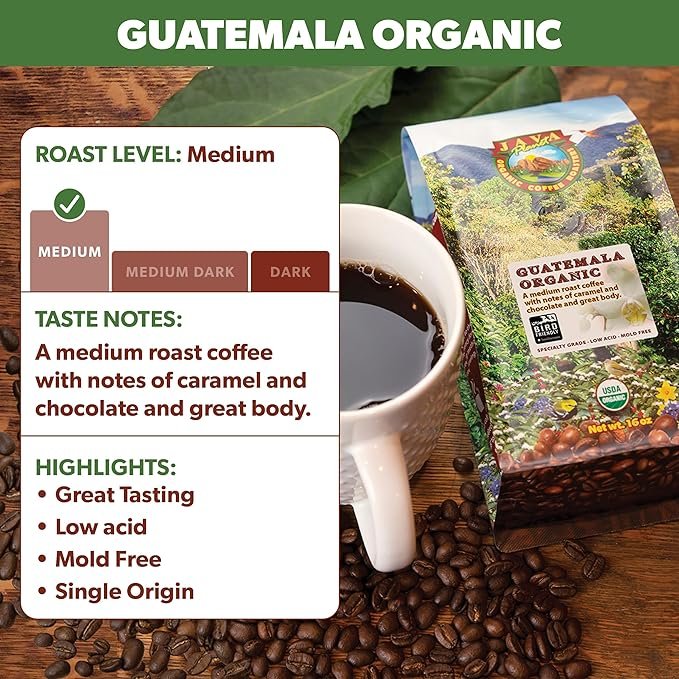 2 Java Planet Organic Guatemala Single Origin Low Acid Coffee - Whole Bean Medium Roast (1 lb, Pack of 1), Smooth Full Flavored Coffee Bean, Smithsonian Bird Friendly