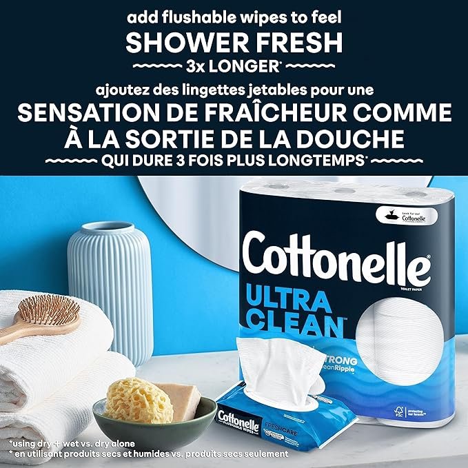 4 Cottonelle Active CleaningRipples Strong Bath Tissue - Family Mega Pack