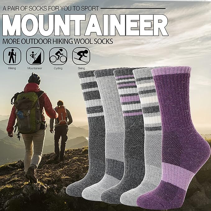 3 Winter Warm Wool Hiking Socks - 5 Pairs