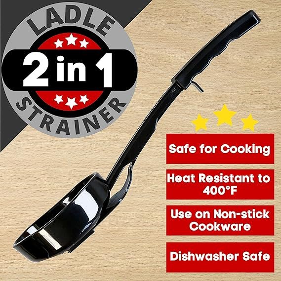 3 USA-made Nylon 2-in-1 Cooking Spoon - Heat Resistant, Non-Stick, Slotted & Solid
