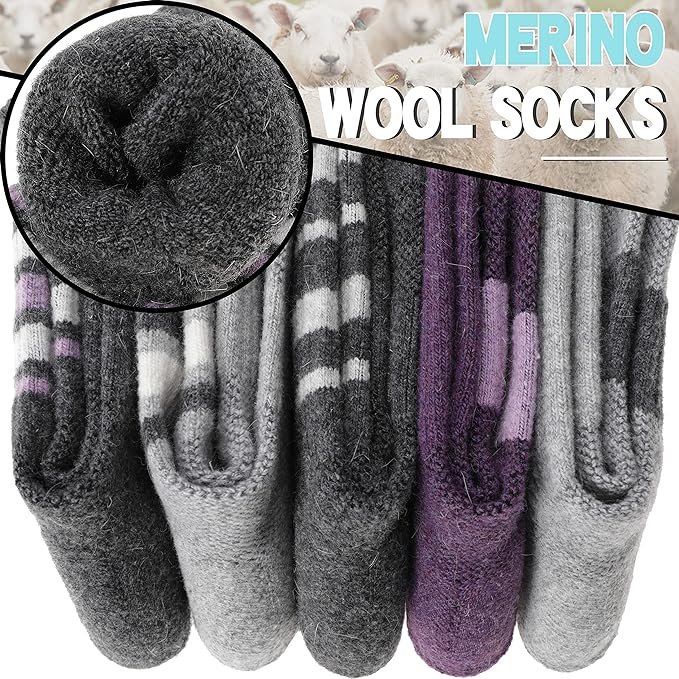 4 Winter Warm Wool Hiking Socks - 5 Pairs