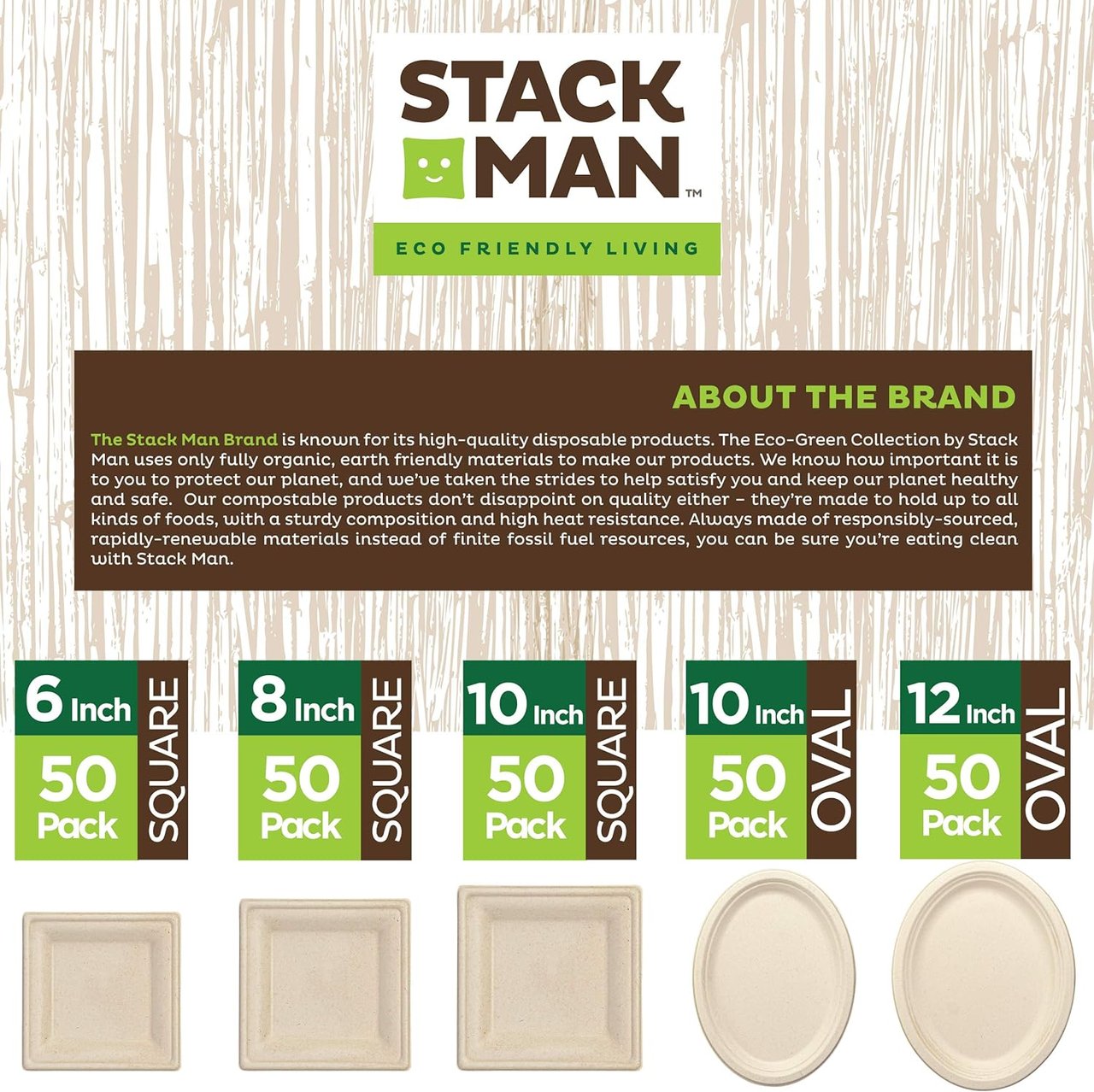 7 100% Compostable 9 Inch Paper Plates [125-Pack] Heavy-Duty Plate, Natural Disposable Bagasse Plate, Eco-Friendly Made of Sugarcane Fibers - Natural Unbleached Brown 9" Biodegradable Plate by Stack Man