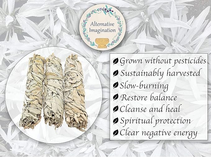 1 Alternative Imagination Premium California White Sage Smudge Sticks (9 Inch), 3 Pack, Packaged in USA