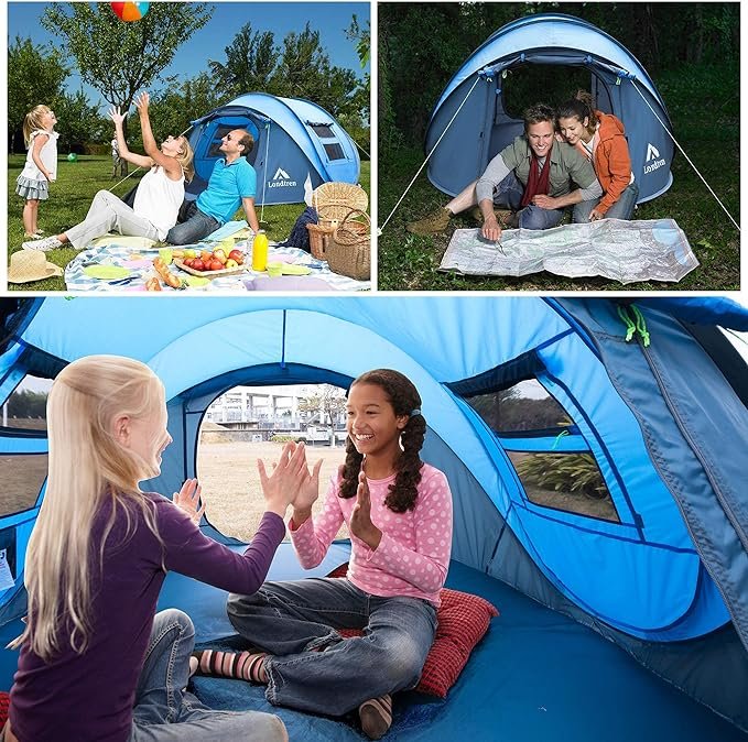 4 4 Person Easy Pop Up Tent Waterproof Automatic Setup 2 Doors-Instant Family Tents for Camping Hiking & Traveling