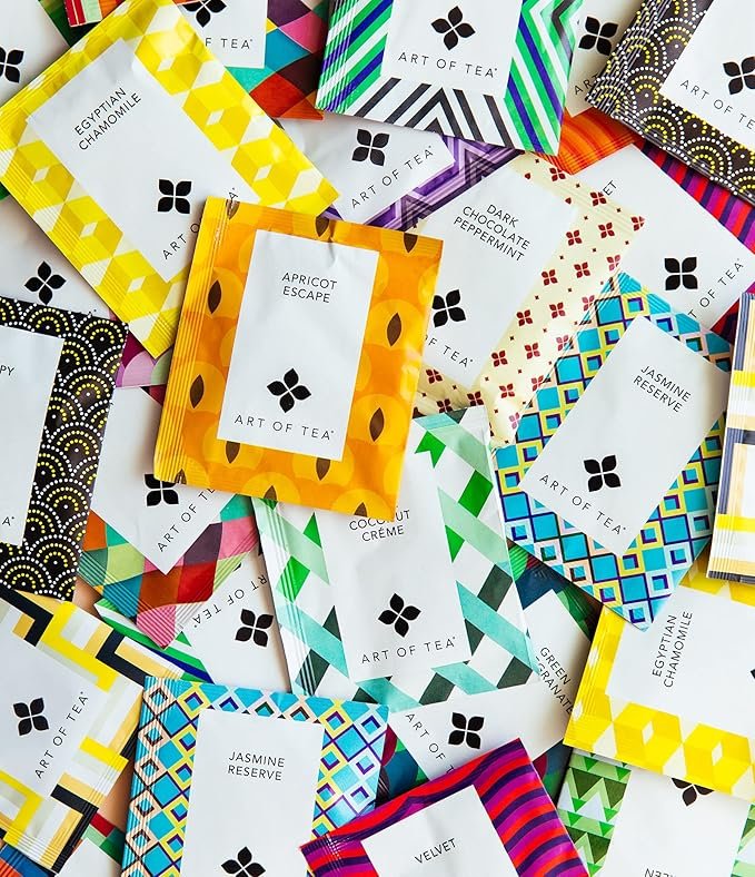 4 Art of Tea | Assorted Tea Bags Sampler Caffeinated and Non-Caffeinated | 50 Eco Friendly Pyramid Tea Bag Sachets