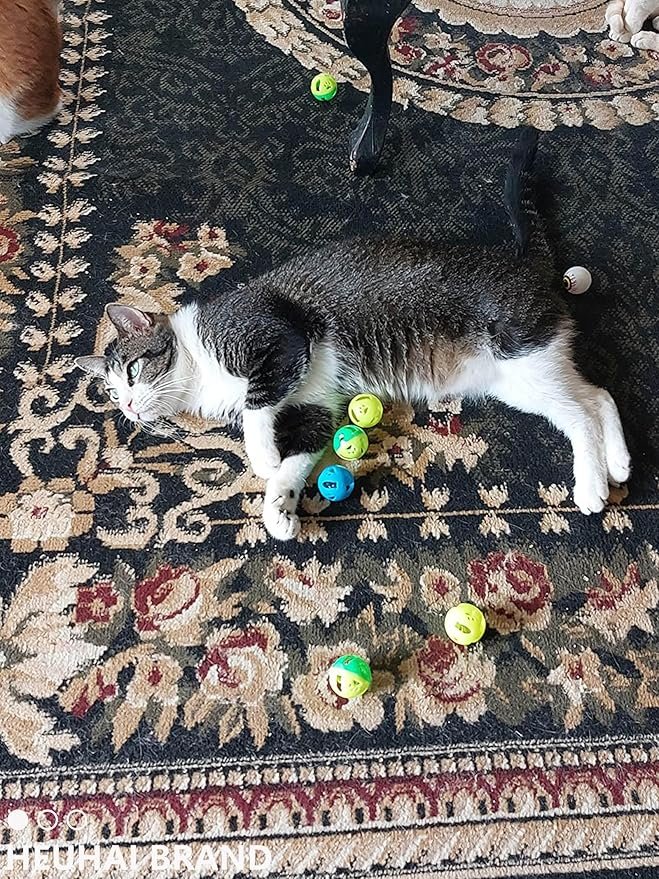 4 10 Pcs 1.5''~2.2'' Big Cat Toy Ball with Bell, Plastic Lattice Jingle Balls, for All Breed Sizes