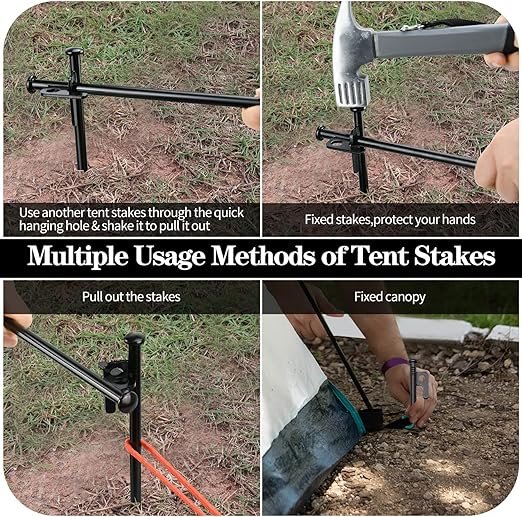 3 Tent Stake and Hammer Set, Forged Steel, Available in Rocky Place, 8pcs - LFSEMINI